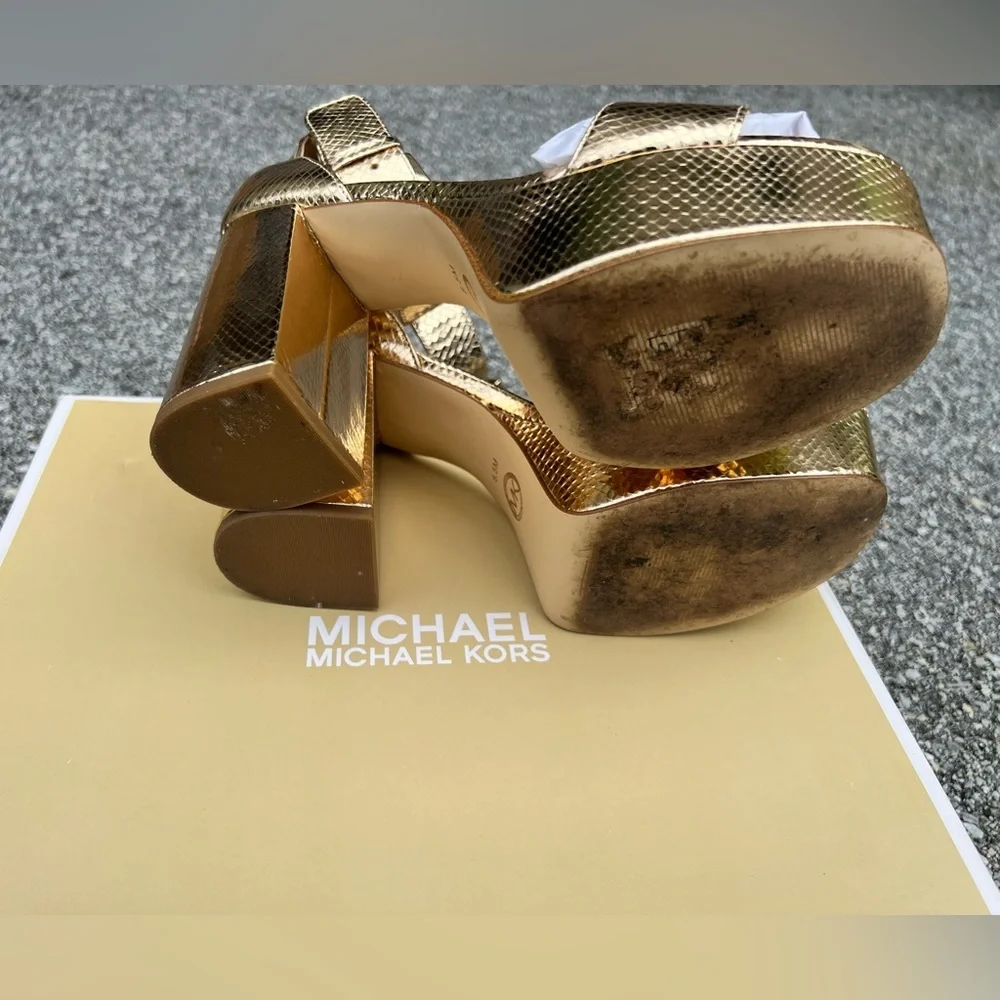 🖤🖤 Used Michael Kors Tara Platform Metallic Leather Sandal US Size 8.5